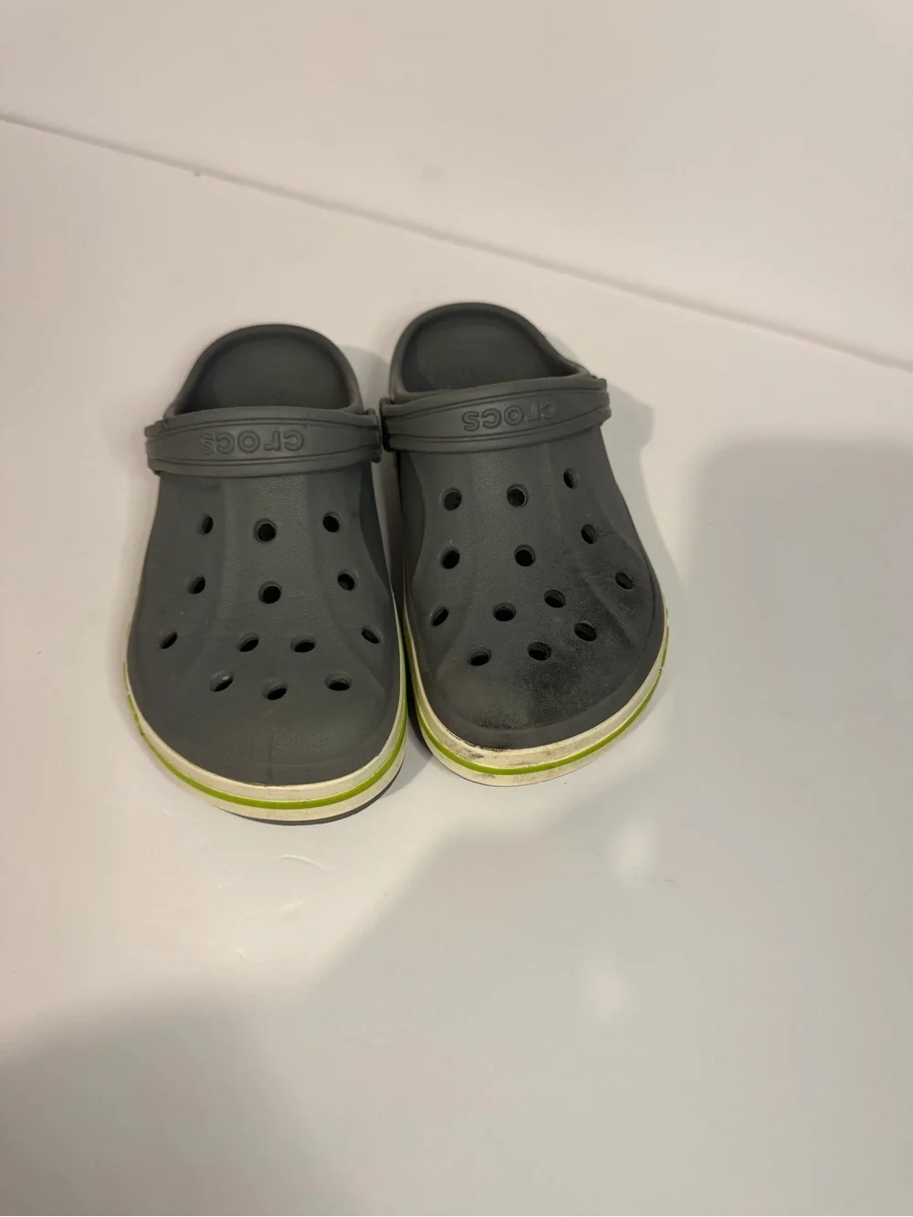 CROCS Kids Gray Clog with Lime Logo Stripe